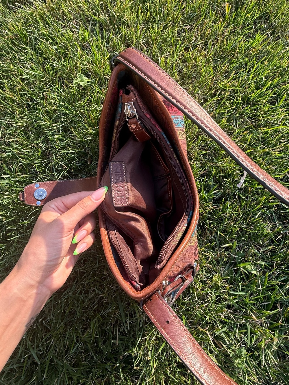 Vintage Y2K Fossil Multicolor Stripe Shoulder Leather Canvas Boho Baguette Purse - Picture 8 of 8